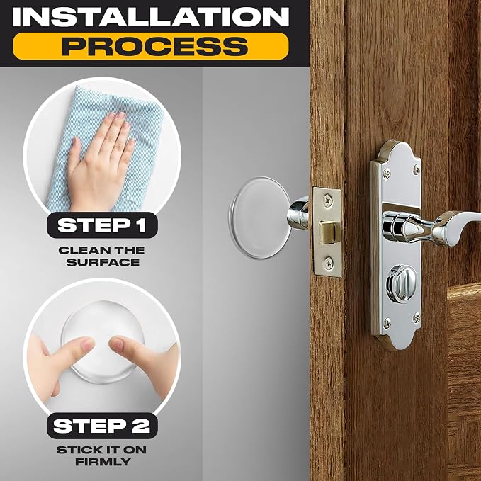 Clear Door Stoppers - Large 3.15" (4 Pack) - Door Stoppers for Wall with Strong Back Adhesive - Quiet and Shock Absorbent Silicone Wall Protectors from Door Knobs - Protects Every Surface