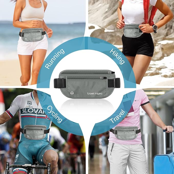 Money Belt Travel Fancy Pack with Slim Anti-Theft RFID Blocking | Waist for Travel Concealed under Clothes for Ultimate Protection of Credit Cards, Cash, Passport & Documents, Grey
