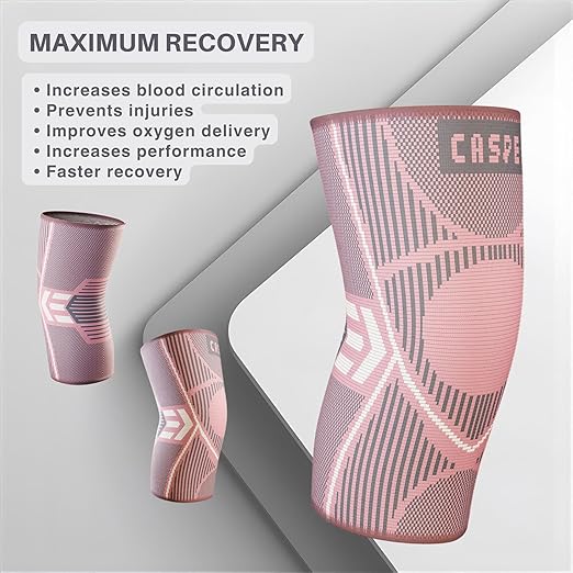 Caspe 2 Pack Knee Compression Sleeve – Knee Brace for Women & Men, Support for Running, Gym, Sports, Mild Arthritis, Pain Relief, Training, Daily Use, Workout (Pink, Large)