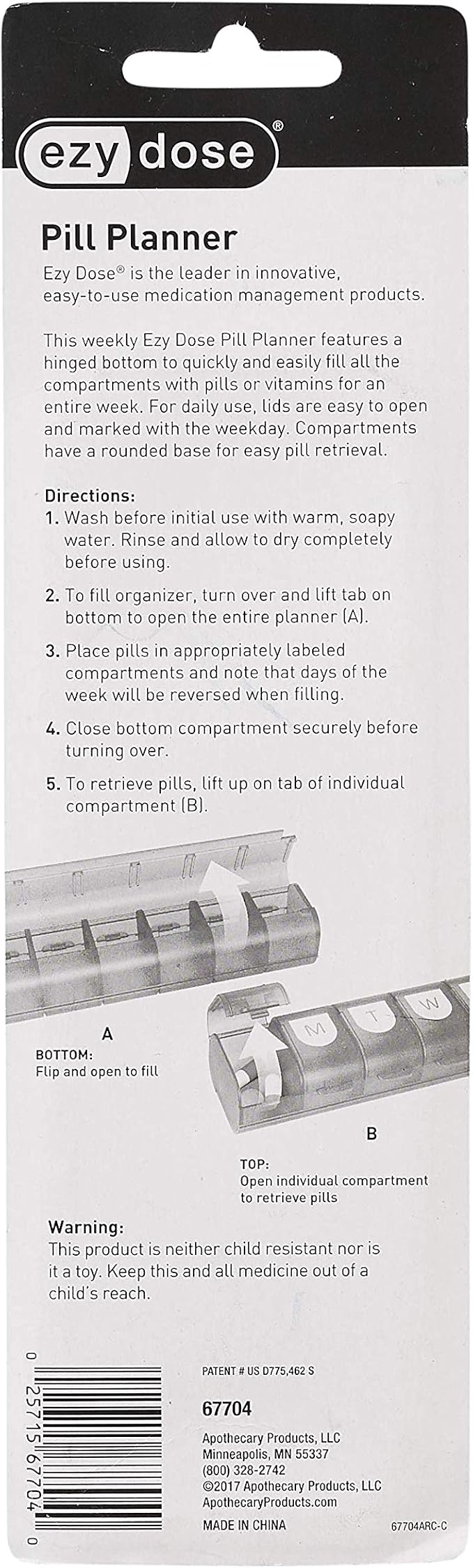 EZY DOSE Weekly (7-Day) Pill Organizer, Vitamin Case, and Medicine Box, X-Large Compartments, Easy Fill All Compartments at Once, Color May Vary (Pack of 2)