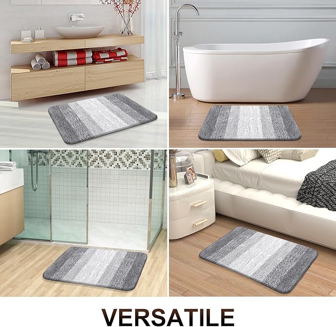OLANLY Bathroom Rug Set 2 Piece, Soft Absorbent Microfiber Bath Rug Set, Non-Slip, Machine Wash Dry, Plush Shaggy Bath Mats for Bathroom (30"x20"+24"x16", Light Grey)