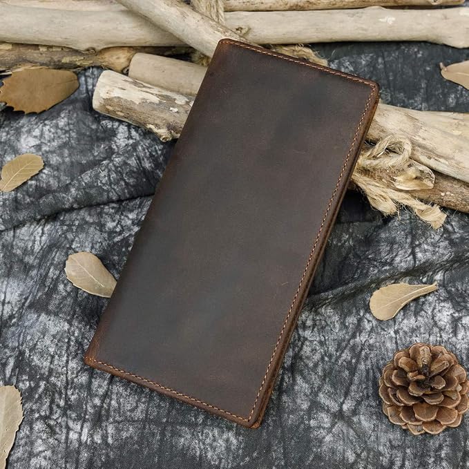 Genuine Leather Long Wallet for Men, Large Capacity Purse Clutch Bag Handbag Checkbook Cash Credit Cards Phone Holder | Large Capacity