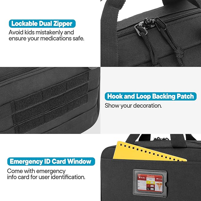Damero Pill Bottle Organizer, Travel Medicine Bag, Black (Bag ONLY) | Medication Organizer Storage, with Mesh Pockets, Elastic Bands, Lockable Zipper, for Pills Bottles and Medical Supplements