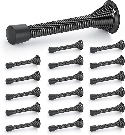 Ravinte Door Stoppers, 18 Pack Black Spring Door Stops with Rubber Bumper, Door Stoppers for Bottom of Door