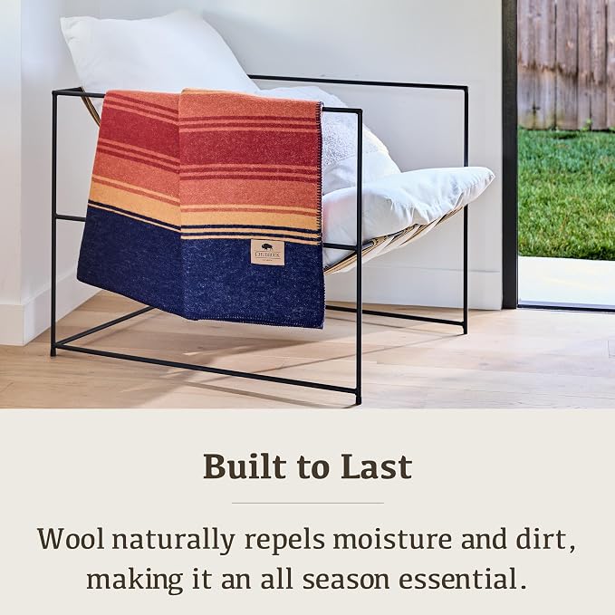 Chubbuck 100% Wool Blanket Camping (60" x 84") - Large Warm Blankets for Camping, Emergency, Outdoor Concerts and Home Use - Reversible, Fire Retardant Blanket, Soft Warm Blankets for Winter (Sunset)