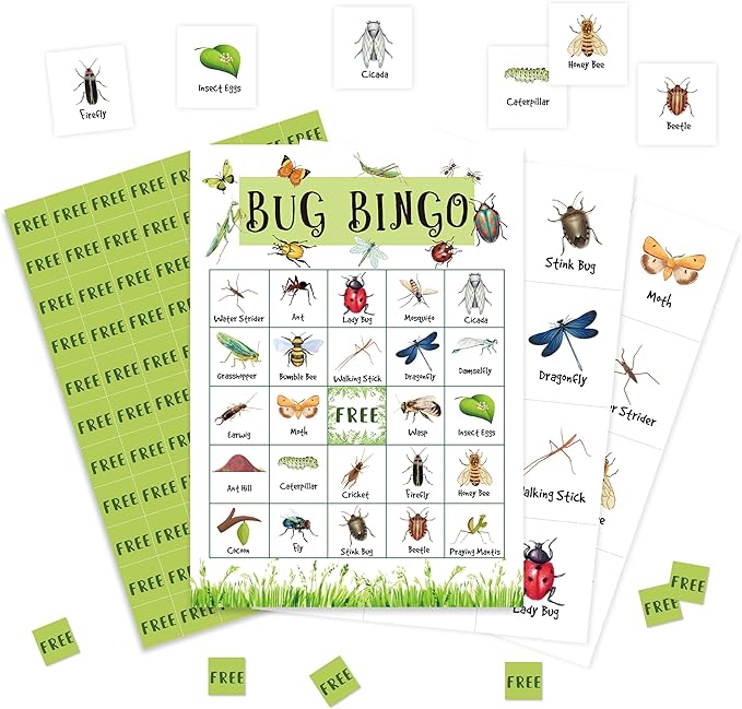 Bug Bingo Game Cards, Insect Bingo Games for Adults, Bug Birthday Party Bingo Cards Supplies, Insect Party Decor Favors, Card Gifts for Friends Family Holiday, (Bug)