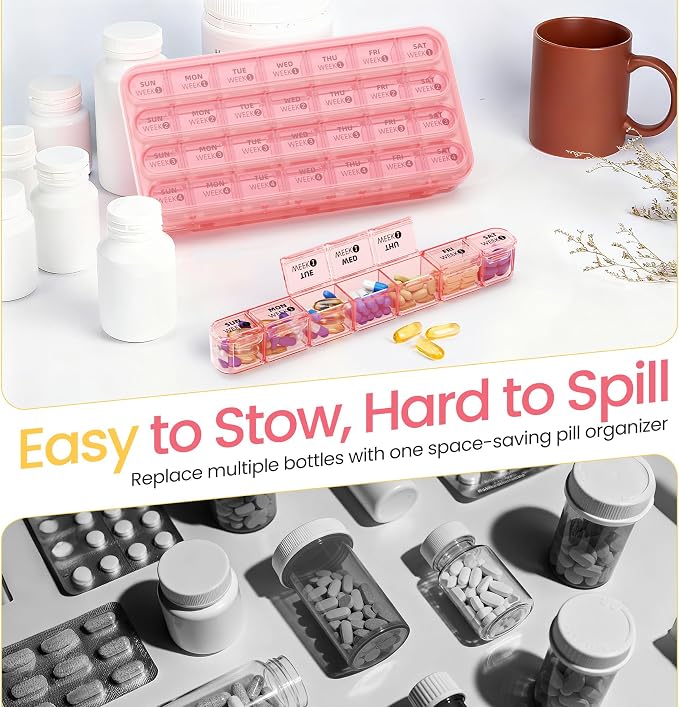 Betife Monthly Pill Organizer 1 Time a Day, Pill Box 28 Day, XXL Pill Case | Compact & portable , Easy Open , Airtight , Dual protection ,Large capacity