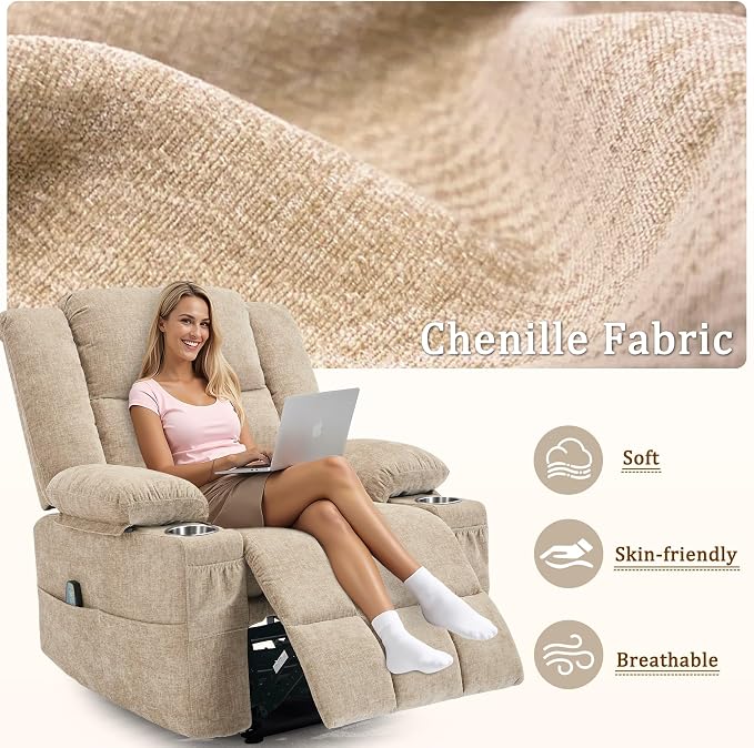 Korser Recliner Chair for Adults, Wall Hugger RV Recliner with Massage and Heating, Zero-Gravity Recliners, Electric Power Recliner Chair for Living Room, Bedroom, Home, Theater Seating (Khaki)