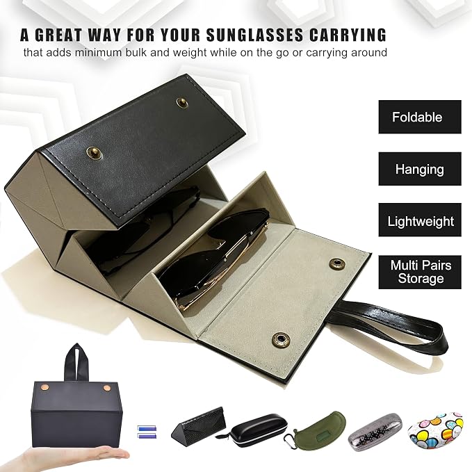 Longjet Sunglasses Organizer Travel Glasses Case 5 Slots Multiple Pairs Eyeglasses Storage Box Hanging Eyewear Holder