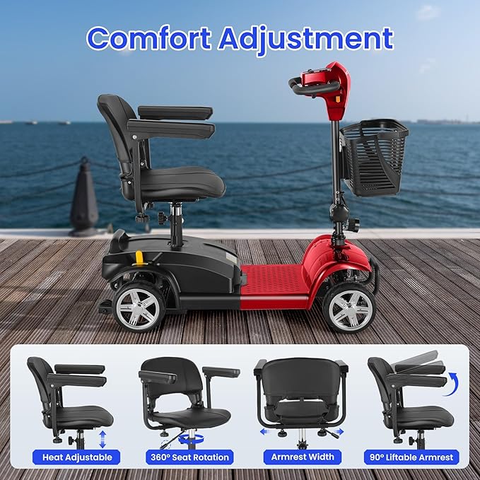 Wooken Mobility Scooters for Seniors, Adults, 4 Wheels Foldable Powered Mobility Scooter 264 lbs All Terrain, Compact Heavy Duty Electric Powered Wheelchair with Seat for Travel, Smart Safety System