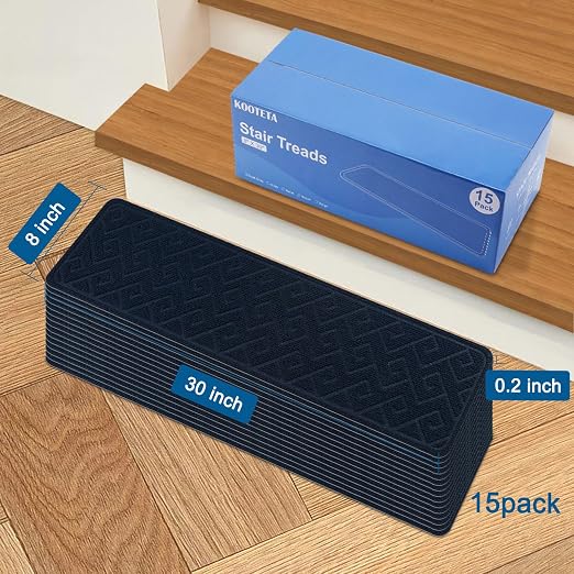 Stair Treads for Wooden Steps, 8" X 30" Non Slip Carpet Stair Treads with Reusable Adhesive for Elders and Dogs, Surface Polyester TPR Backing Stair-Runner 15PCS