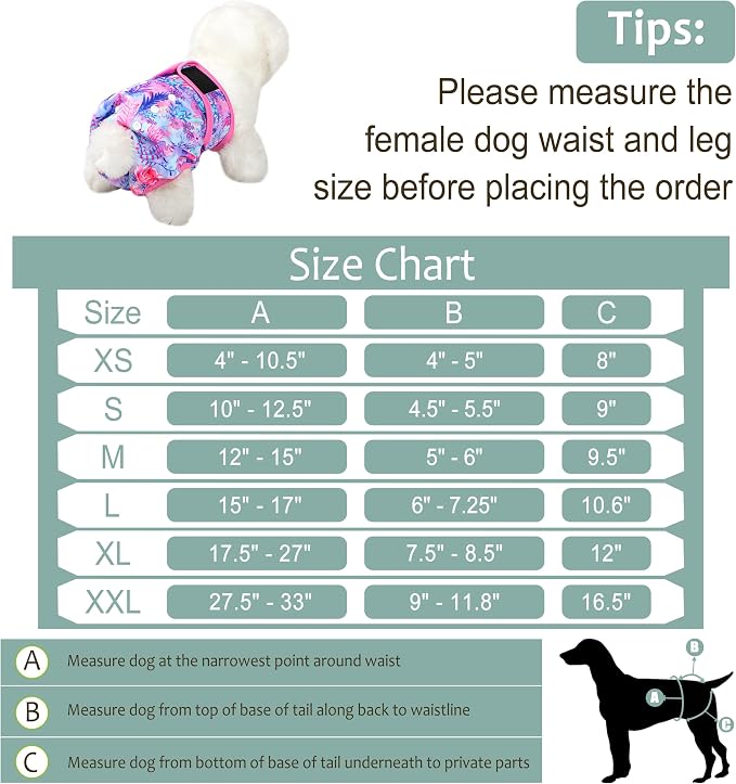 Washable Reusable Female Dog Period Diapers for Heat Doggie Puppy Diapers for Female Dogs, XL