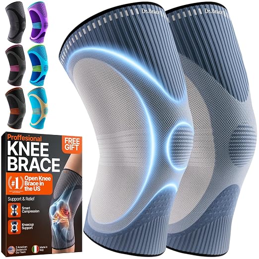 DR. BRACE Elite Compression Knee Brace for Women & Men, (2-Pack) Knee Support Compression Sleeve, Workout Sports Knee Braces for Meniscus Tear, ACL & Arthritis Pain Relief - Check Size Guide Video (Uranus, Small)