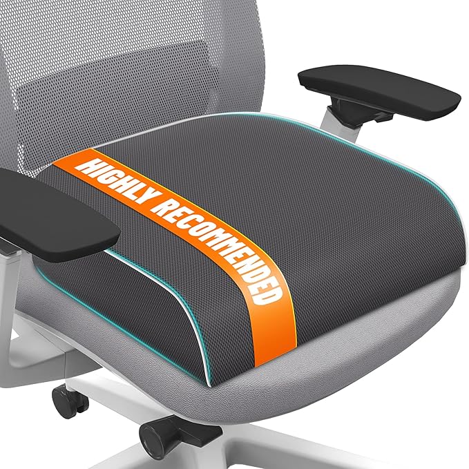 SweetSlubr Seat Cushion for Tailbone Pain Relief, Office Chair Cushion, Memory Foam Large Chair Pad with Non-Slip Cover for Soft Support at Office Chair, Car Seat, Airplane Grey/2X-Large