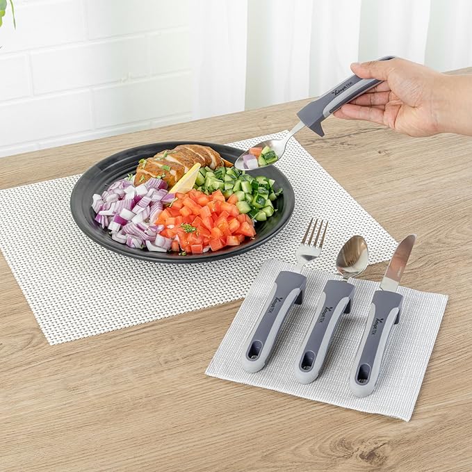 Restaurantware Adaptive Utensils - 1 count Stainless Steel, 9.843 x 5.118 x 1.575 Inches, Ergonomic Eating Aids, Non-Slip Utensil Set for Arthritis, Secure Grip Design, Gray
