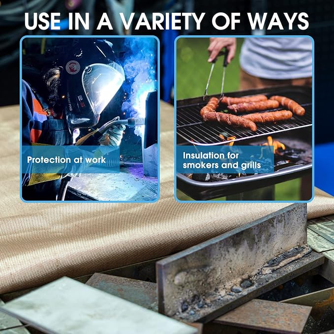 YESWELDER Heavy Duty Fiberglass Welding Blanket, 6 x 8ft Fireproof Insulation Blanket, 1/3”(8mm) Thickened Weld Cover with Grommets, Thermal Resistant Insulation Welding Curtain Mat Grill