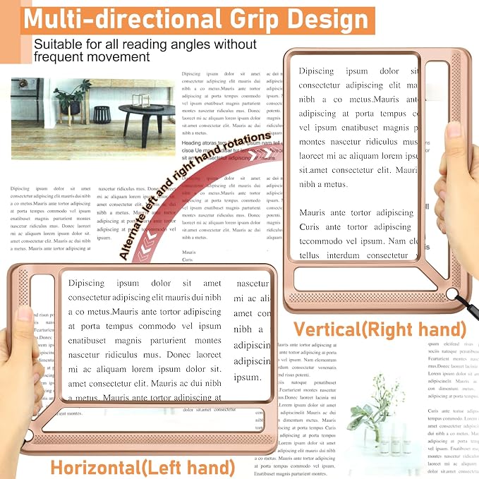 AKKYCVS 5X Full Page Magnifying Glass for Reading, Lightweight Rectangular Magnifier Provides Large Book Page Viewing Area, Handheld Magnifier for Reading Small Print for Seniors, Low Vision-Rose Gold