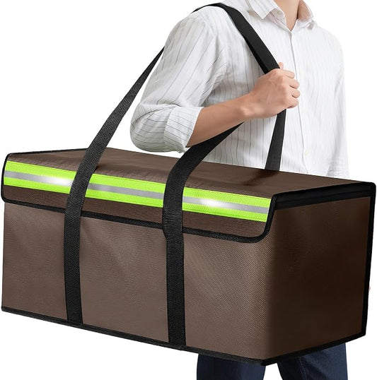 Large Fireproof Document Bag for Home Safe Storage, 24 x 12 x 12in, Brown | 2000°F fireproof document box, 4-layer fiberglass important document storage for photo, file and cash with reflective strip