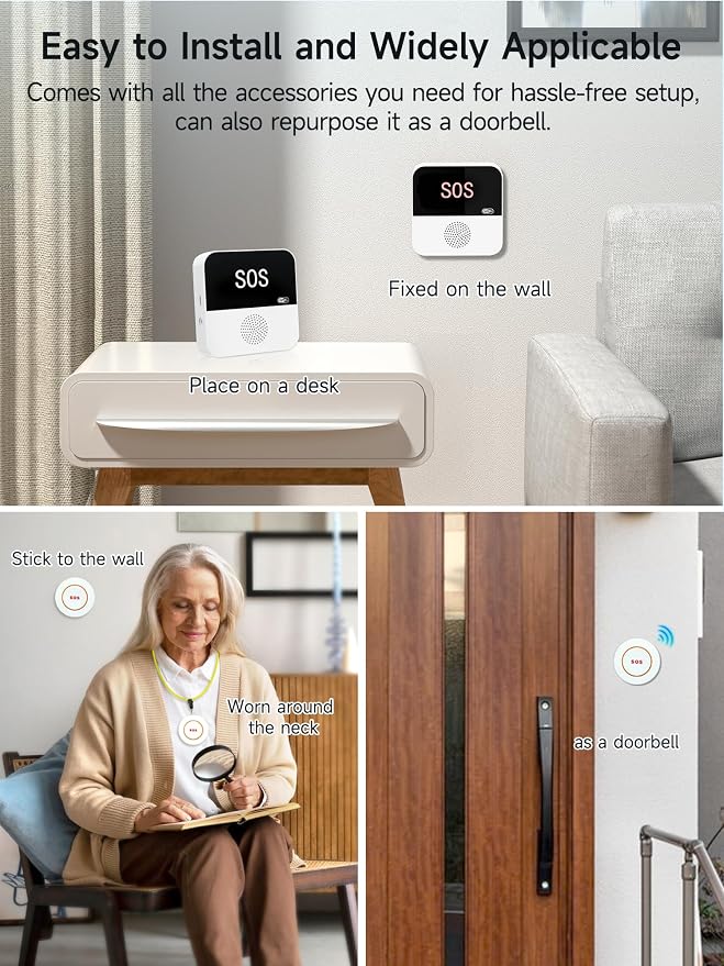 PILSAMAS 3 Pack Wireless Caregiver Call Button for Elderly at Home, WIFI Panic Button, Help Button, Alarm for Senior Citizens w Sound Light Alarm, App Alert, Emergency Response Button, Caregiver Pager