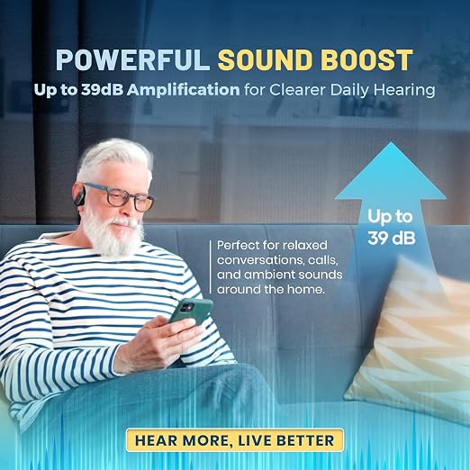 Rechargeable Bluetooth Hearing Aids for Seniors - Easy-to-Use Behind the Ear Sound Amplifier with Automatic Noise Cancelling - BTE Hearing Loss Aids for Adults Men & Women w/LED Charging Case