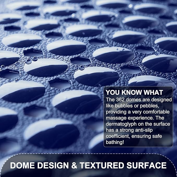 Bath Tub and Shower Mats, Non Slip 40 x 16 Inch Extra Large Bathtub Mat, Machine Washable Bathmat with Drain Holes, Suction Cups for Bathroom Floor, Navy Blue