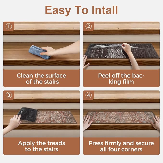 sarben 8"x30" Non Slip Stair Treads for Wooden Steps 15 Pack, Brick | Peel and Stick Carpet Stair Runner with TPE Adhesive Backing, Carpet for Added Safety, Pet and Senior Friendly