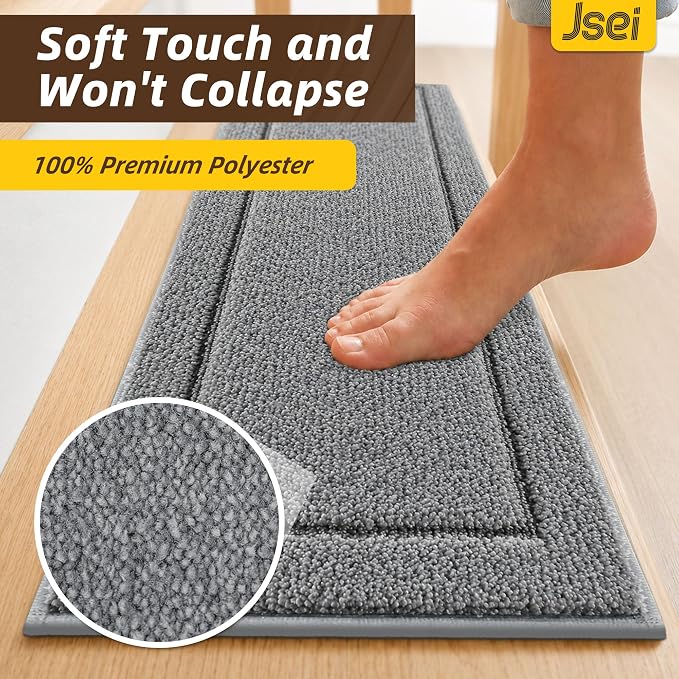 JSEI Stair Treads for Wooden Steps Indoor, 4-Pack, 30" x 8", Light Grey | Non Slip Stair Treads, Washable Polyester Stair Mats with TPE Backing, Low Profile Stair Rugs for Kids, Seniors and Dogs