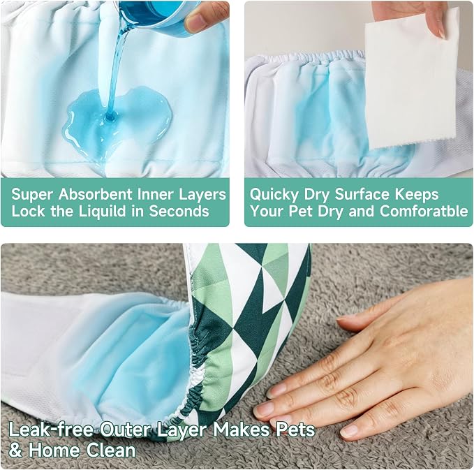 wegreeco Washable Male Dog Diapers (Pack of 3) - Washable Male Dog Belly Wrap (Geometrical Blue Green Coffee, X-Large)