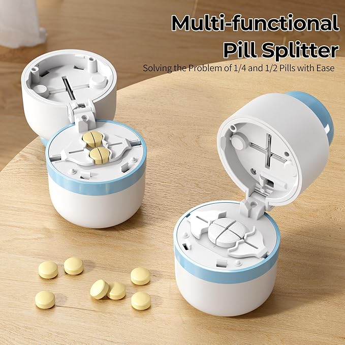 Daviky Pill Cutter 1/4, Adjustable Pill Cutter Splitter for Small and Tiny Pills with Accurate Alignment, Dual Safety Blades, Tablet Cutter for Small or Large Pills, Vitamins, Medication, Easy to Use
