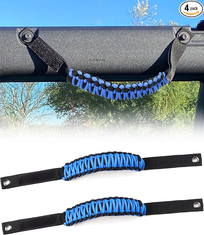 sukemichi Paracord Handles Grab for 2021-2026 Ford Bronco 2 Door,Blue | Roll bar grab handles,Fits Bronco 2021-2026 hard & soft top,Off-road safety grip handle,Work with airbag,Not for Sport,2 Pack