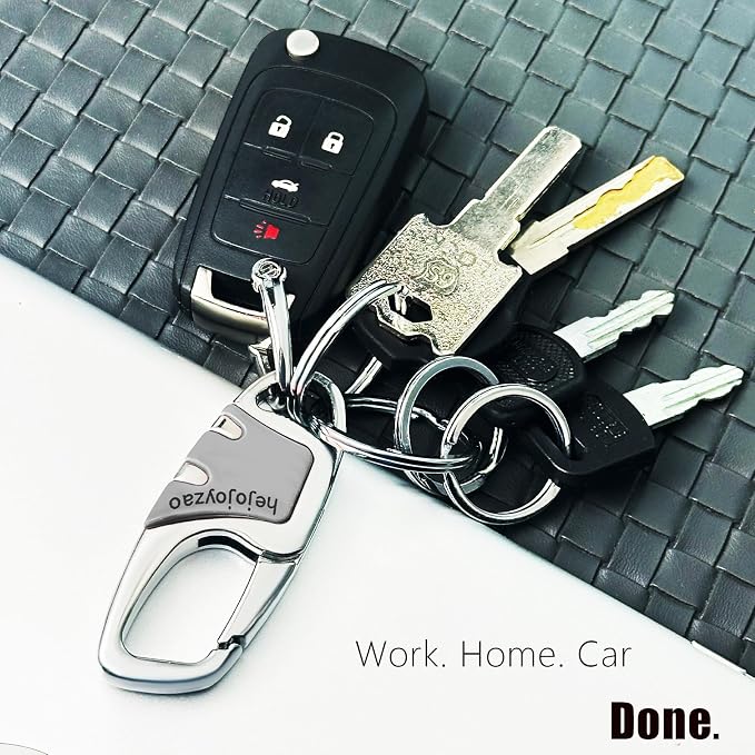 Keychain Carabiner Clip,Heavy Duty Belt Loop Car Key Ring Holder | Durable metal build, mens EDC accessory, 4 key rings, secure locking D-ring, fits belt loops, holds home, car key fobs