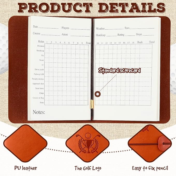Yexiya Golf Scorecard Book with Pencil, Leather Golf Journal Scorecard Holder Accessories Notebook Log Pocket Score Cart Book Gift for Men Golfers, Sports and Outdoor Club Accessories
