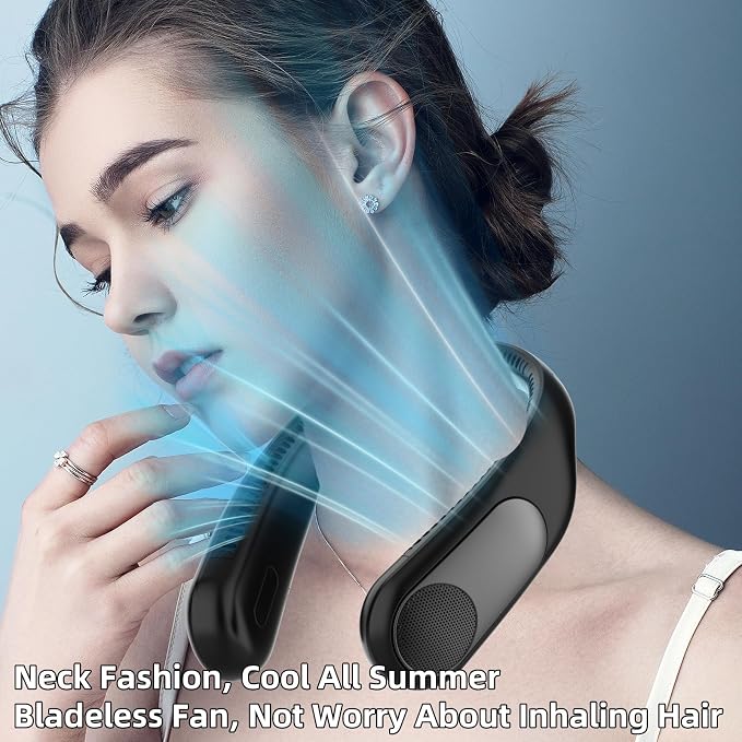 Portable Neck Fan, Personal Wearable Bladeless Fan for Outdoor Indoor, LED Display, 360° Cooling, 4-Speeds, 6000mAh USB Rechargeable, Birthday Gifts for Men Women Dad Mom (Black)