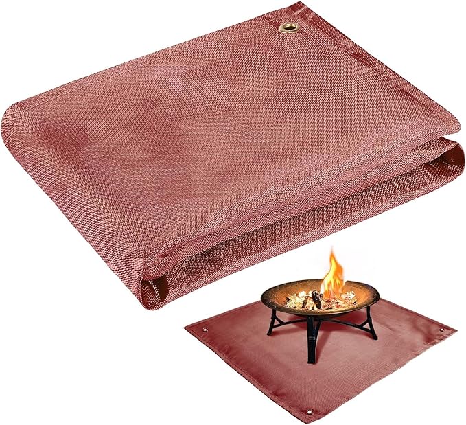 Fire Pit Mat - 37.8x39.4in Fireproof Blanket for Under Fire Pit, Compatible with Solo Stove, Heat Resistant Rug for Outside Indoor Wooden Deck Grass Lawn Protection - Brown