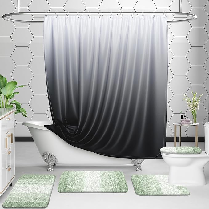 OLANLY Bathroom Rug Set 2 Piece, Soft Absorbent Microfiber Bath Rug Set, Non-Slip, Machine Wash Dry, Plush Shaggy Bath Mats for Bathroom (30"x20"+24"x16", Sage Green)