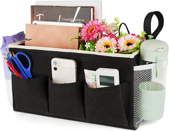 Lilithye Bedside Caddy, Bedside Storage Bag Hanging Organizer for Bunk Bed | Bed Caddy with Fixed Straps and Water Bottle Holder for Home, College Dorm, Bunk Bed, Hospital Bed and Crib Bed Rails