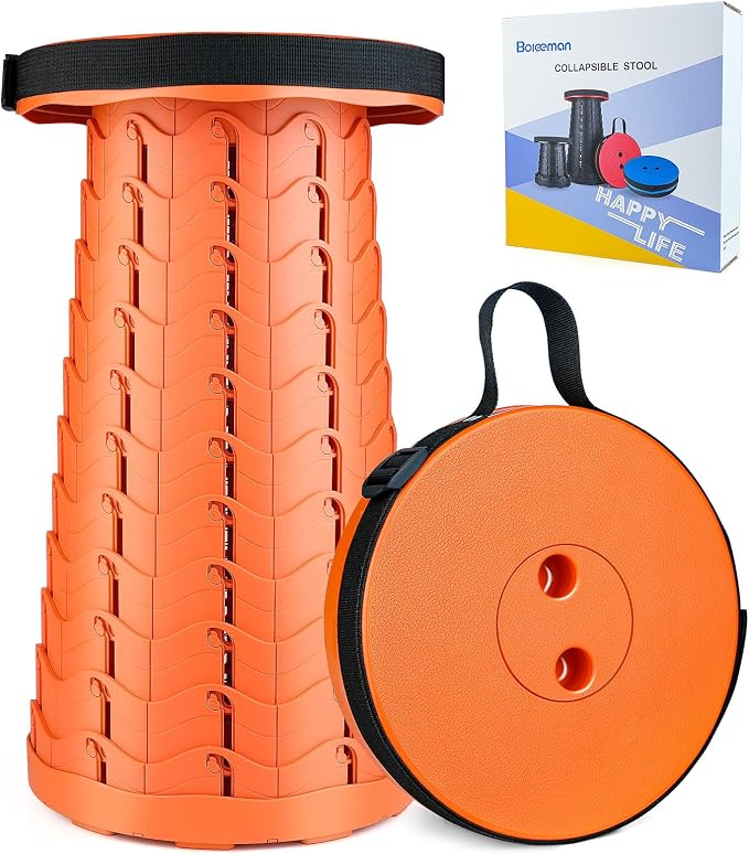 Upgraded Folding Stool Lightweight Yet More Sturdy with Load Capacity 400lbs Portable Collapsible Stool for Camping Fishing Hiking BBQ (All Orange)