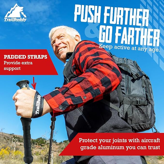 TrailBuddy Trekking Poles – Lightweight 7075 Aluminum Hiking Poles for Women, Men & Seniors – Collapsible or Foldable Walking Sticks for Travel, Trails & Balance