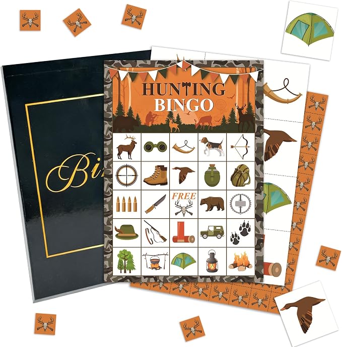 Hunting Bingo Game Cards, Hunting Deer Bingo Set for Adults Large Group, Camouflage Deer Themed Fun Games, Camo Party Activities, Icebreaker Games for Family Friends, 10