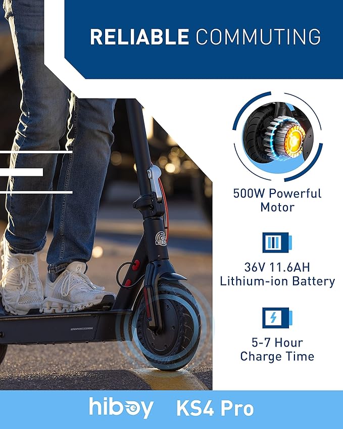 Hiboy Electric Scooter, 430W–750W Motor, 8.5"–10" Tires, 19–25 MPH Top Speed, 17–25 Miles Long Range, Commuter Electric Scooter for Adults with Dual Braking System