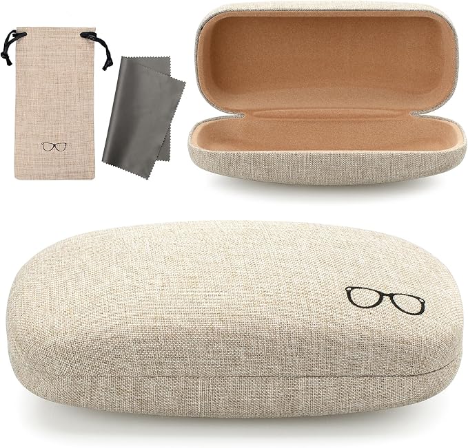 Vemiss Hard Shell Sunglasses Case, Large Linen Fabric Protective Glasses Case for Men Women