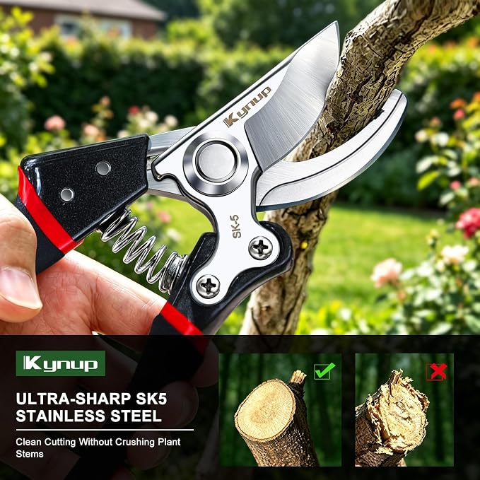 Kynup Pruning Shears for Gardening, Garden Shears Heavy Duty, Bonsai Cutters Shears Pruners, Hedge Clippers, Rose Trimmer Hand Clippers Gardening (Red Black)
