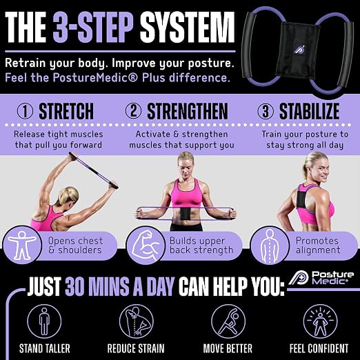 PostureMedic Plus Strength Dynamic Posture Corrector for Athletes – High Resistance Training System for Performance & Recovery – Professional Grade Posture Trainer for Men & Women - Size S (Purple)