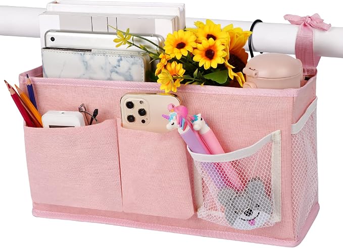 Bedside Caddy, Bedside Storage Bag Hanging Organizer for Bunk Dorm Bed Rail | Bed Caddy with Hooks, Top Bunks and Dorm Essentials for Water, Tissues, Tablets, Books, Phones, Remotes and Other Necessories