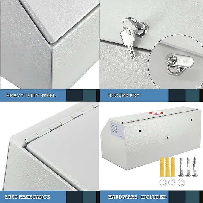 POCHAR Wall Mount Locking Medicine Cabinet for Prescription Safe Storage | Locking Medicine Box, Steel First Aid Medicine Cabinet with Lock, Child-Proof Medication Secure Box for Home, School, Office
