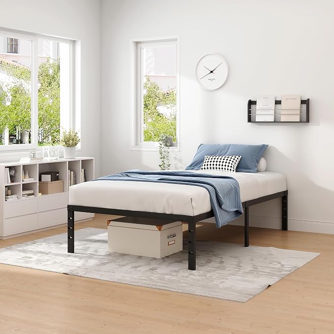 NEW JETO Metal Bed Frame,Twin Size Bed Frame with Storage Space,14 Inch | Heavy Duty Sturdy Mattress Foundation,Easy Assembly,No Box Spring Needed, Black
