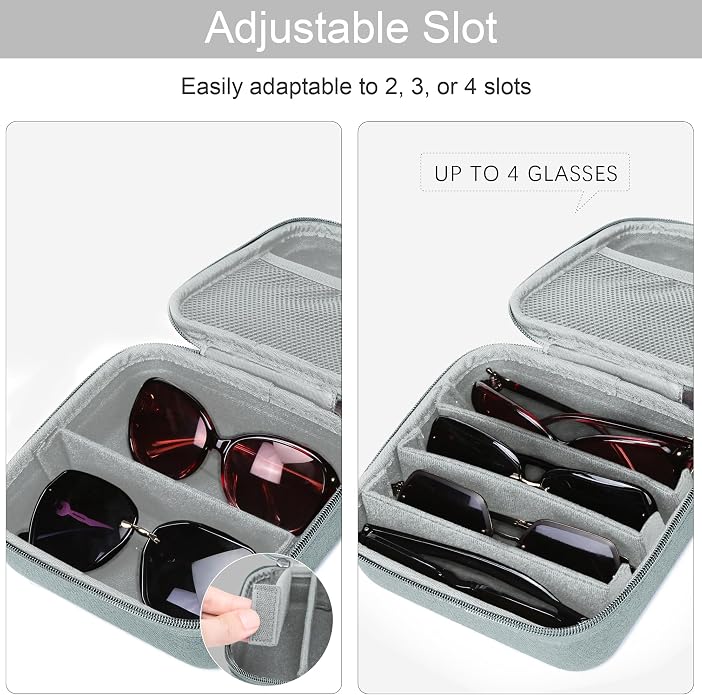 Bukere Travel Sunglasses Organizer Case Adjustable Slot For Multiple Eyeglasses Hard-shell Portable Storage Box for Men Women
