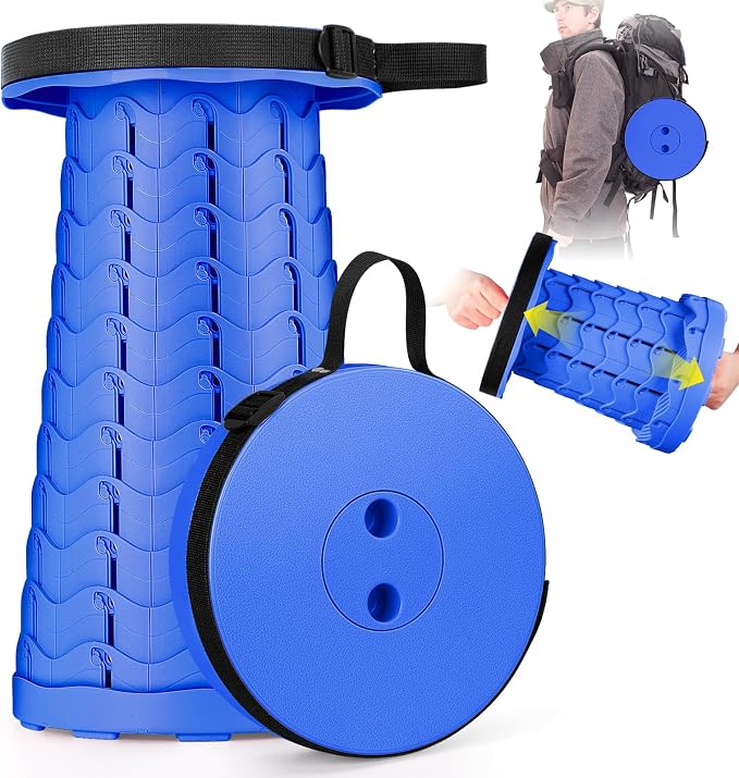 Qiguet Collapsible Stool, Folding Chair - Upgraded Portable Chair with Load Capacity 400lbs, Portable Stool for Camping Fishing Hiking - Folding Stool with Carrying Strap,Gifts for Fisherman(All Blue)