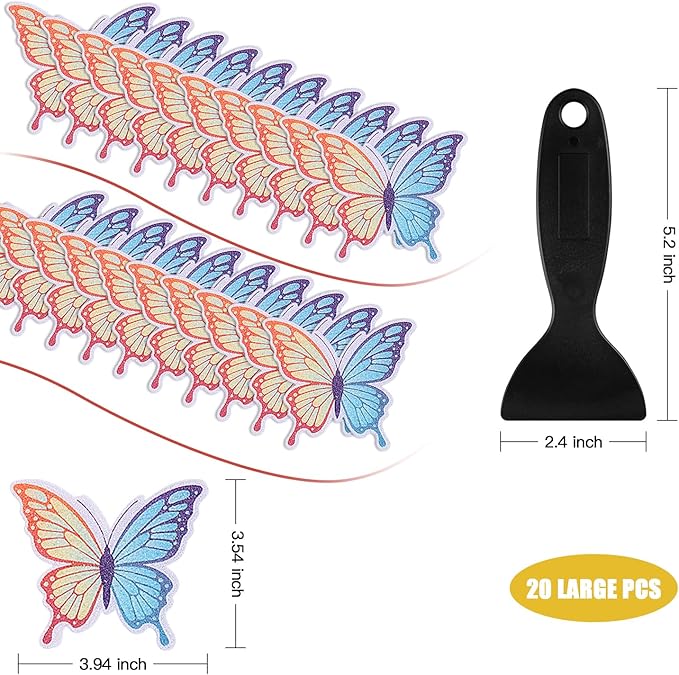 20 PCS Non Slip Bathtub Stickers, Adhesive Butterfly Anti Slip Decal Treads for Shower and Bath Tub with Premium Scraper (PurpleBlue)