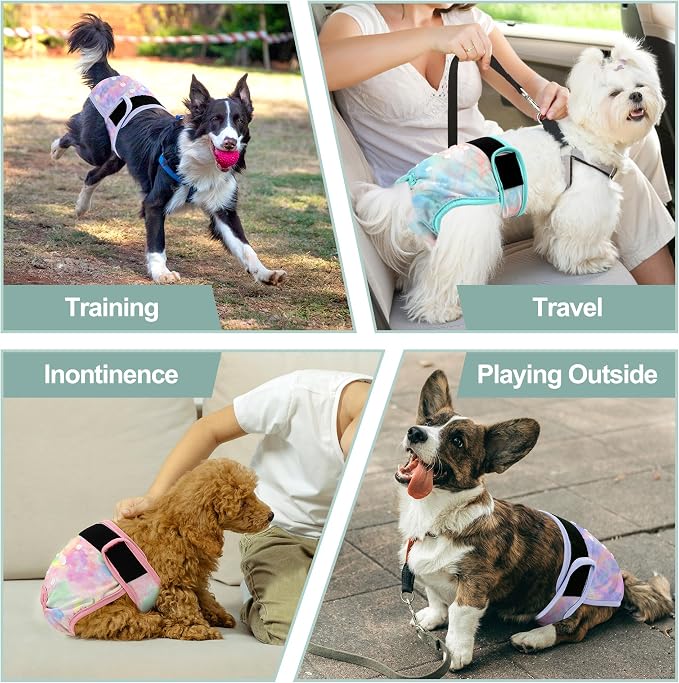 3 Pack Female Dog Diapers - Reusable Diapers for Doggie in Heat - Highly Absorbent Dog Diapers Female for Pet Incontinence with Adjustable Snaps (Tie Dye, XXL)